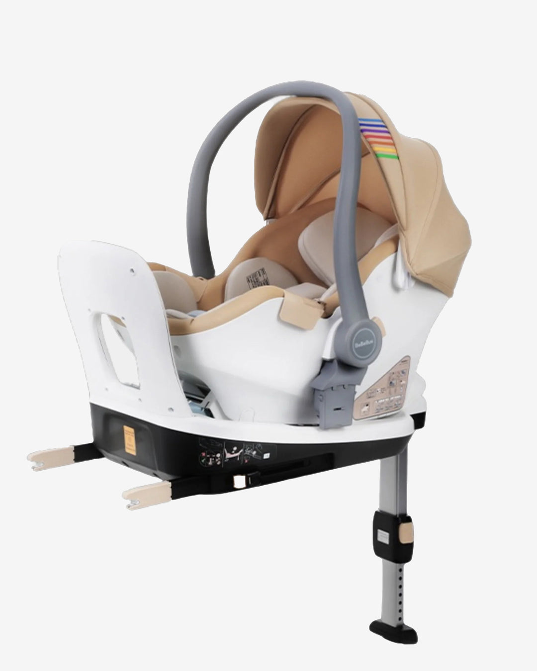 BeBeBus Guard Infant Car Seat attached to an ISOFIX base with support leg.