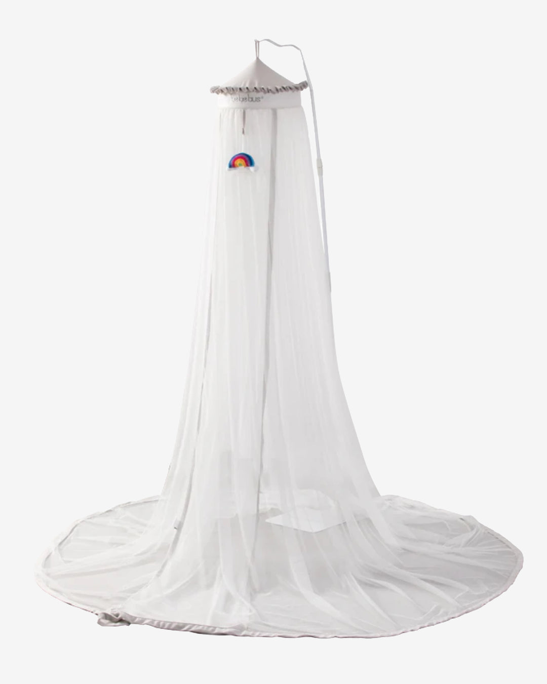 BeBeBus mosquito net for baby cribs and beds, featuring a soft mesh canopy and rainbow plush detail, a must-have nursery accessory and baby sleep essential.