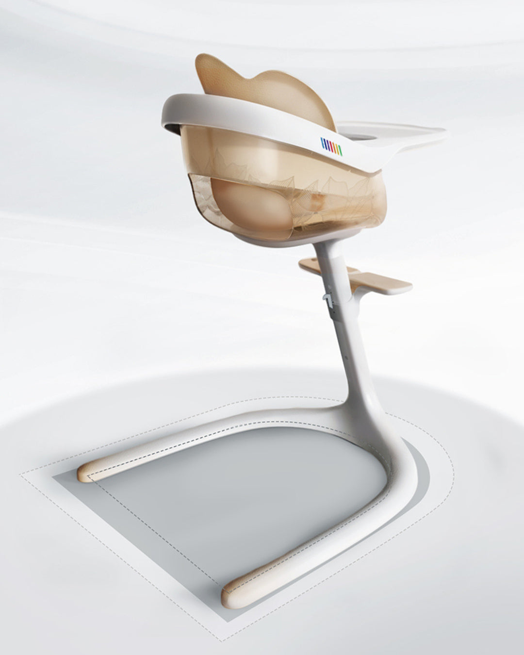 Sturdy U-shaped anti-tip base on BeBeBus baby high chair for enhanced stability and safety.