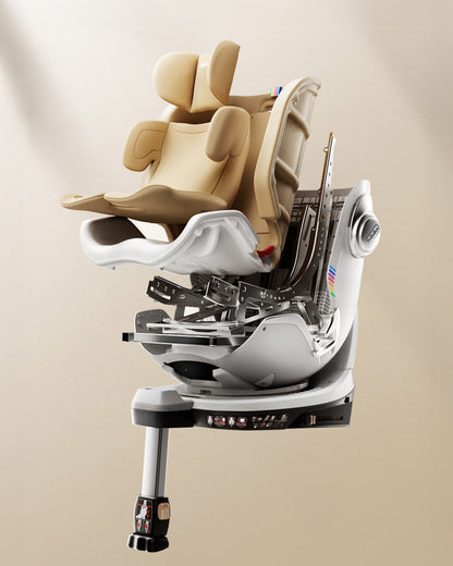 Cross-section of BeBeBus Astron+ PRO Car Seat highlighting steel safety frame and internal shock absorption system.