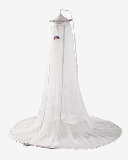 BeBeBus mosquito net for baby cribs and beds, featuring a soft mesh canopy and rainbow plush detail, a must-have nursery accessory and baby sleep essential.